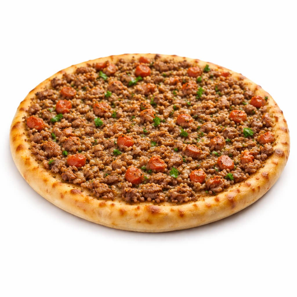 Sandwich libanais lahem bi ajin sur galette, viande hachée épicée spécialité libanaise à Paris