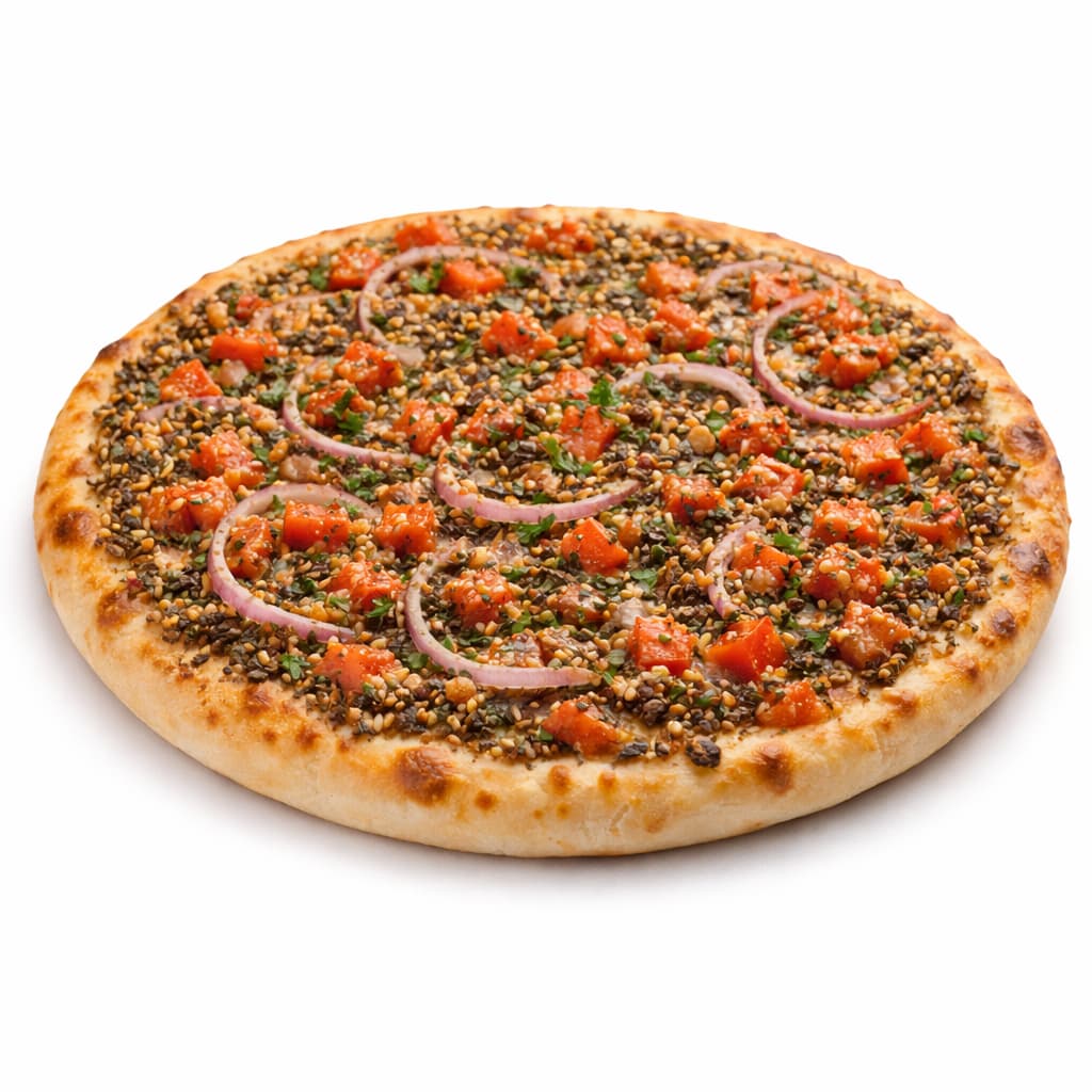 Sandwich libanais zaatar avec tomates et oignons sur galette, spécialité libanaise fraîche à Paris